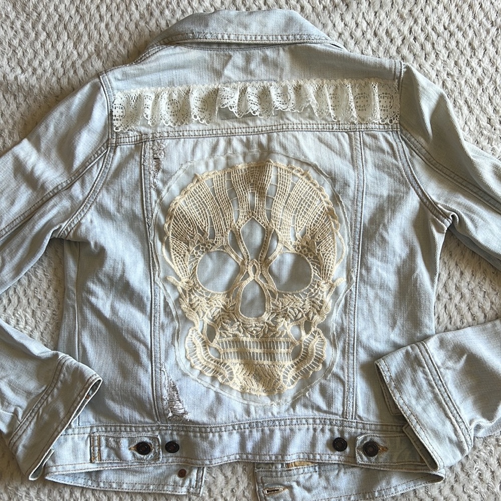 Custom designed distressed Hollister Denim Jacket
